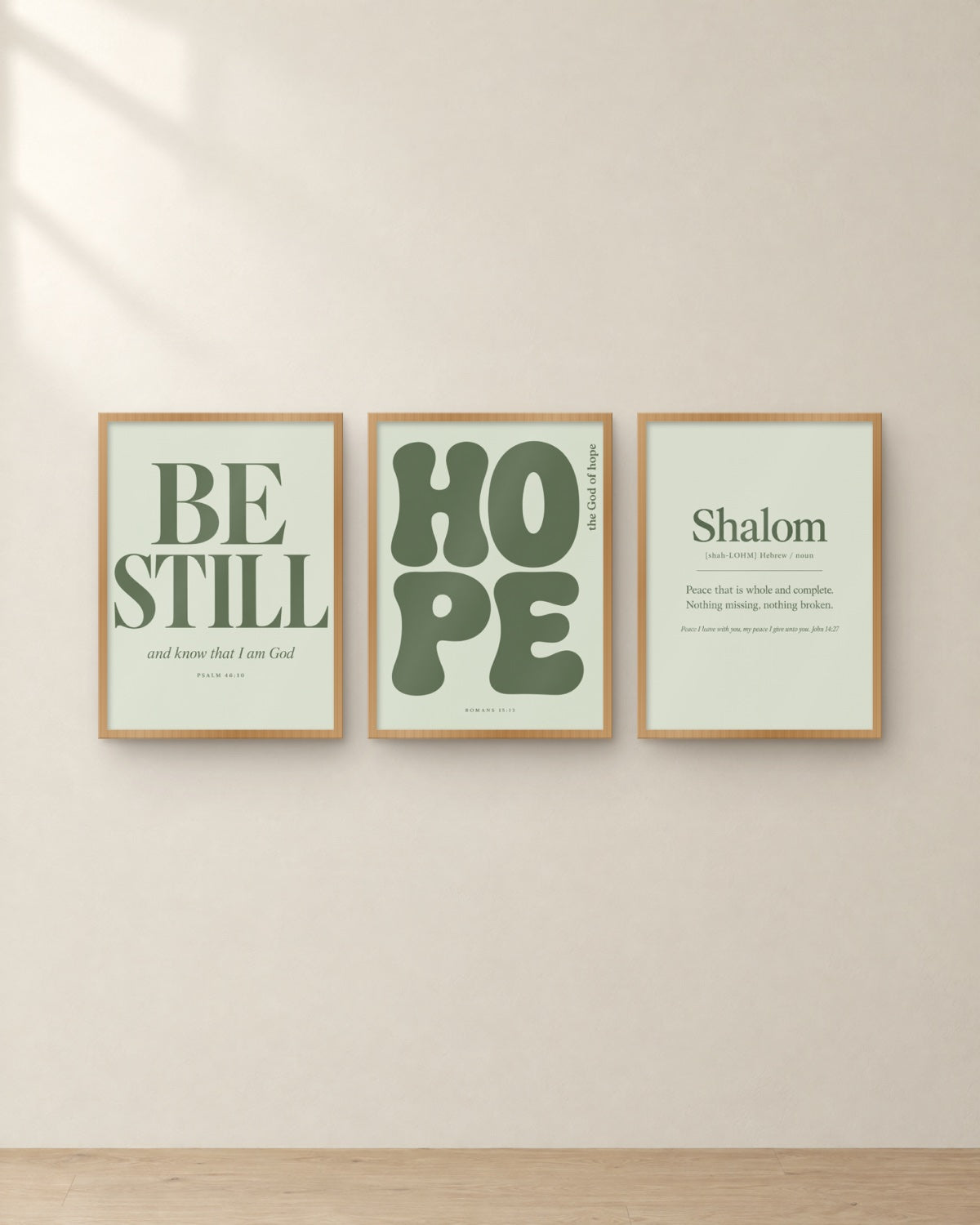 The Sage Set, framed in oak. Digital mockup.