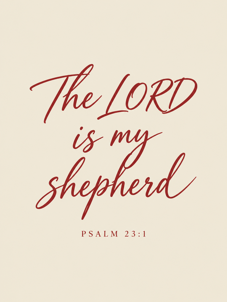 Scripture wall art, Cherry handwritten script design: “The LORD is my shepherd”, Psalm 23:1 KJV.
