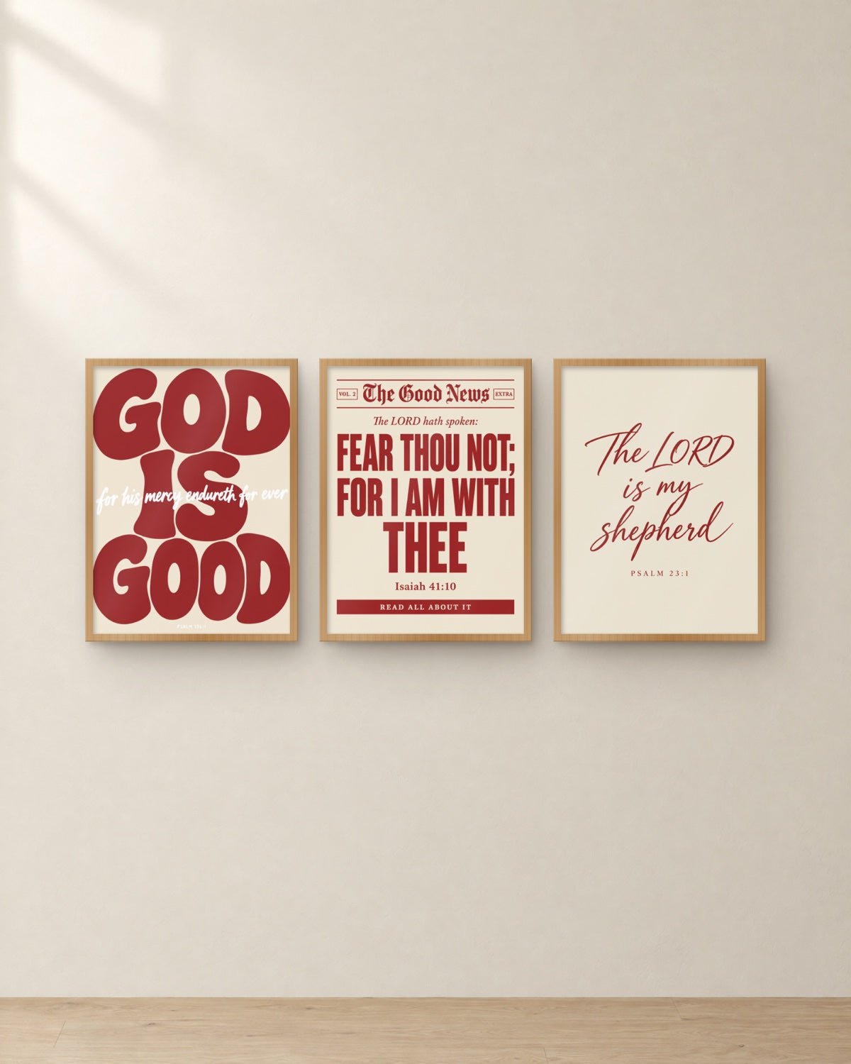 The Cherry Set, framed in oak. Digital mockup.