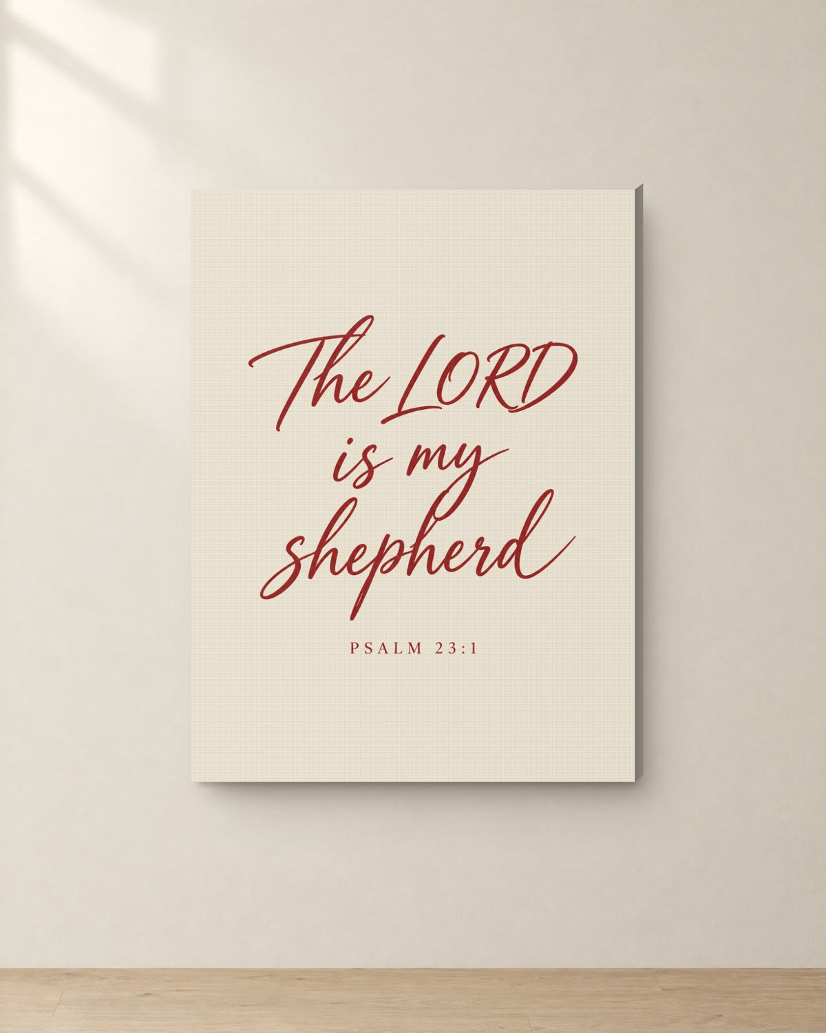 The LORD Is My Shepherd, Psalm 23:1, Canvas. Digital mockup.